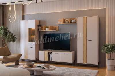 Шкаф двухдверный Доминика со стеклом (Кашемир/Дуб крафт золотой)