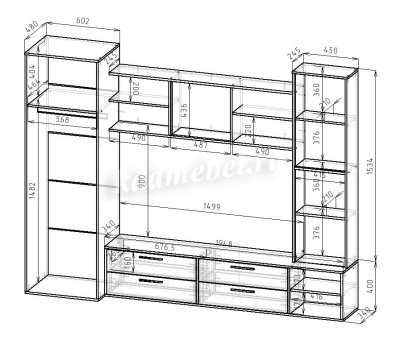 Гостиная Гармония-7 (Анкор белый/Сатин)