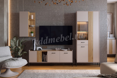 Шкаф двухдверный Доминика со стеклом (Кашемир/Дуб крафт золотой)