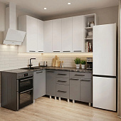 Кухня угловая Тоскана М 1,5*1,4 (Белый глянец/Графит/Столешница Мраморный берег 38 мм)