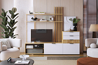 Гостиная Бери К-3 (Дуб крафт золотой/Белое дерево)