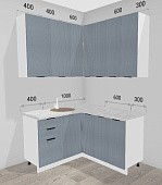 Кухня угловая Татами 1,4*1,5 МДФ Белый (Милано гавань/Столешница Мрамор лацио)