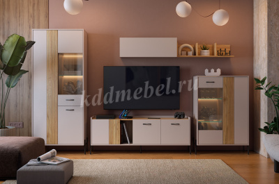 Шкаф двухдверный Доминика со стеклом (Кашемир/Дуб крафт золотой)