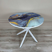 Стол обеденный круглый Стеклянный (Акварель/Подстолье кросс белый)